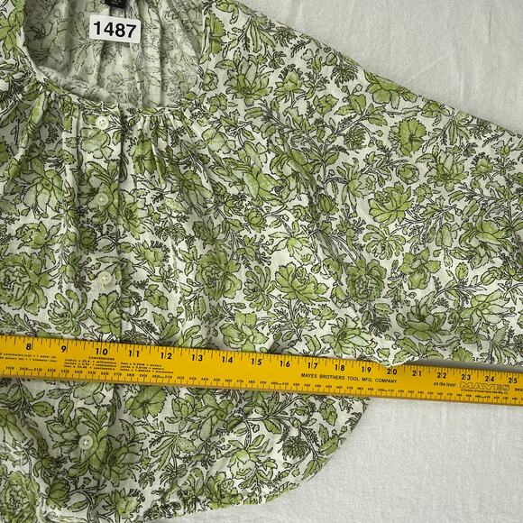 J. Crew Long Sleeve Linen Cropped Top Tossed Floral Green Women's Size Large - Picture 10 of 13